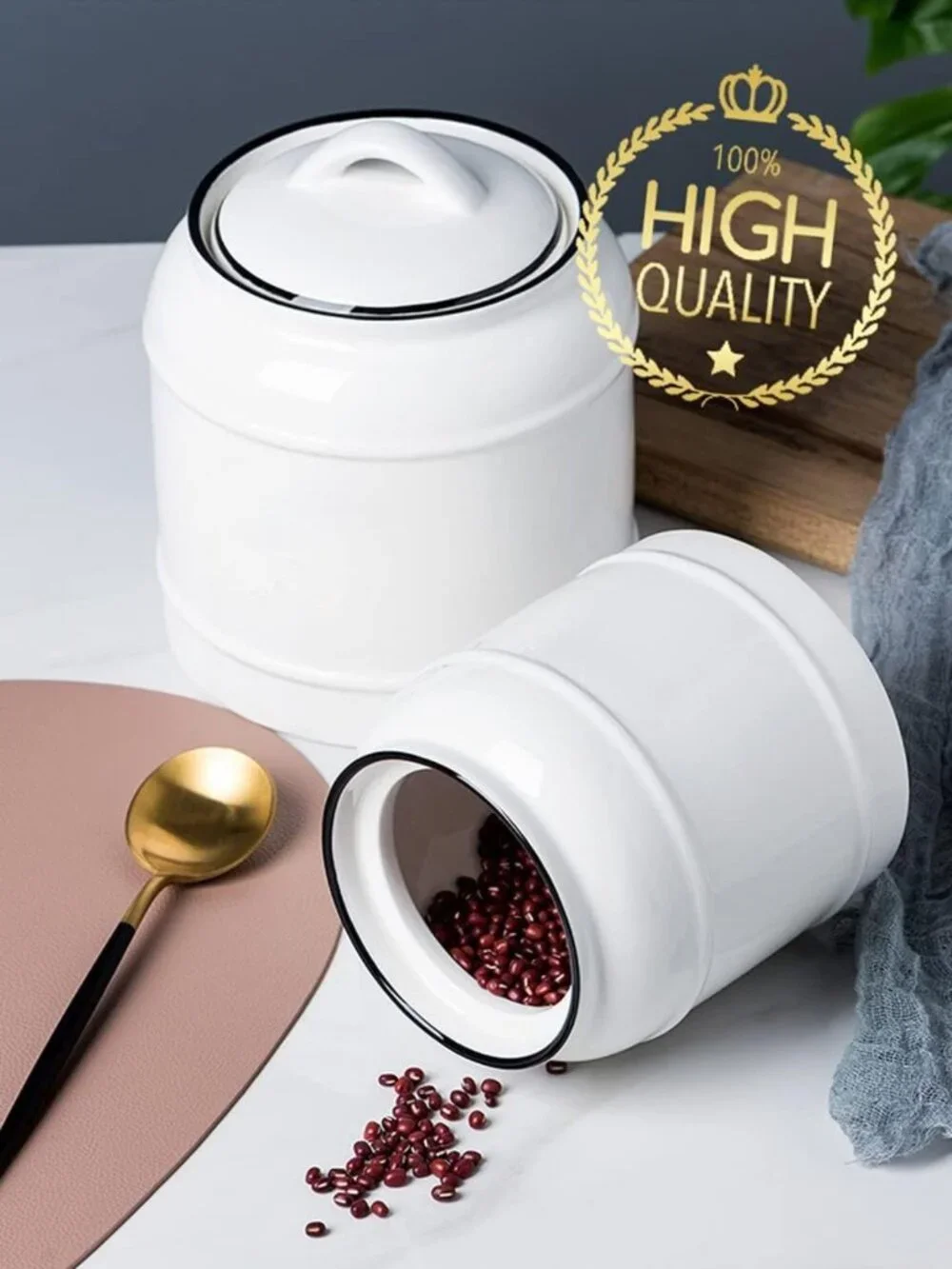 Large 9-Cup Ceramic Storage Jar with Airtight Lid | White Porcelain for Kitchen